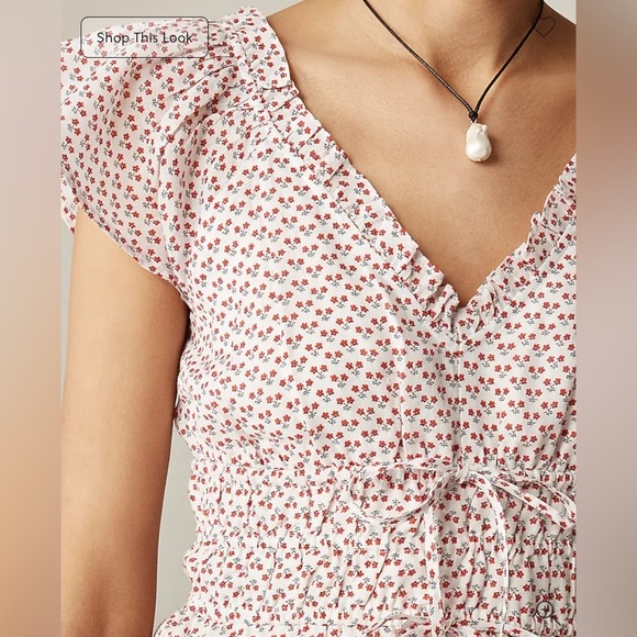 J. Crew Palermo Top in Ramie Ivory Red Print Small Flutter Sleeve Blouse NWT - Picture 4 of 5